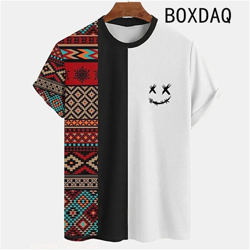 

Vintage Ethnic Style T-shirt Men 3D Fashion Print Personality Tops Oversize Men Short Sleeve O-Neck Loose Pullover Tops 2023 New