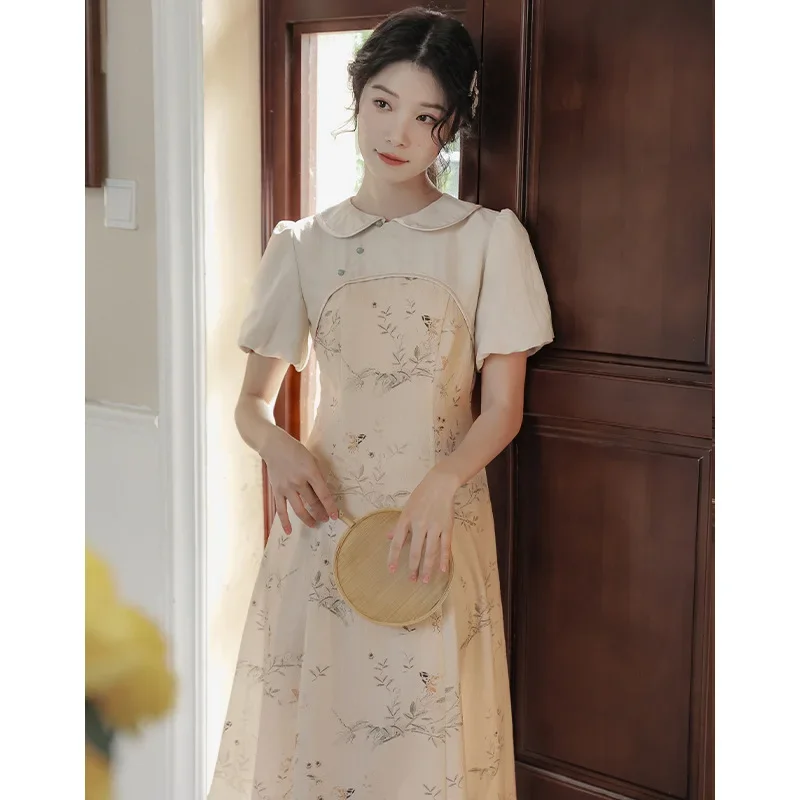 Новинка лета 2024 винтажное китайское платье художественное приталенное средней
