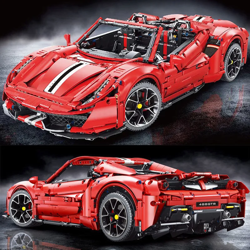 

MOC Ferrari 488 Super Sport Racing Car Building Blocks Models Compatible with Lego High-Tech Bricks Toys for Children Boys Gifts