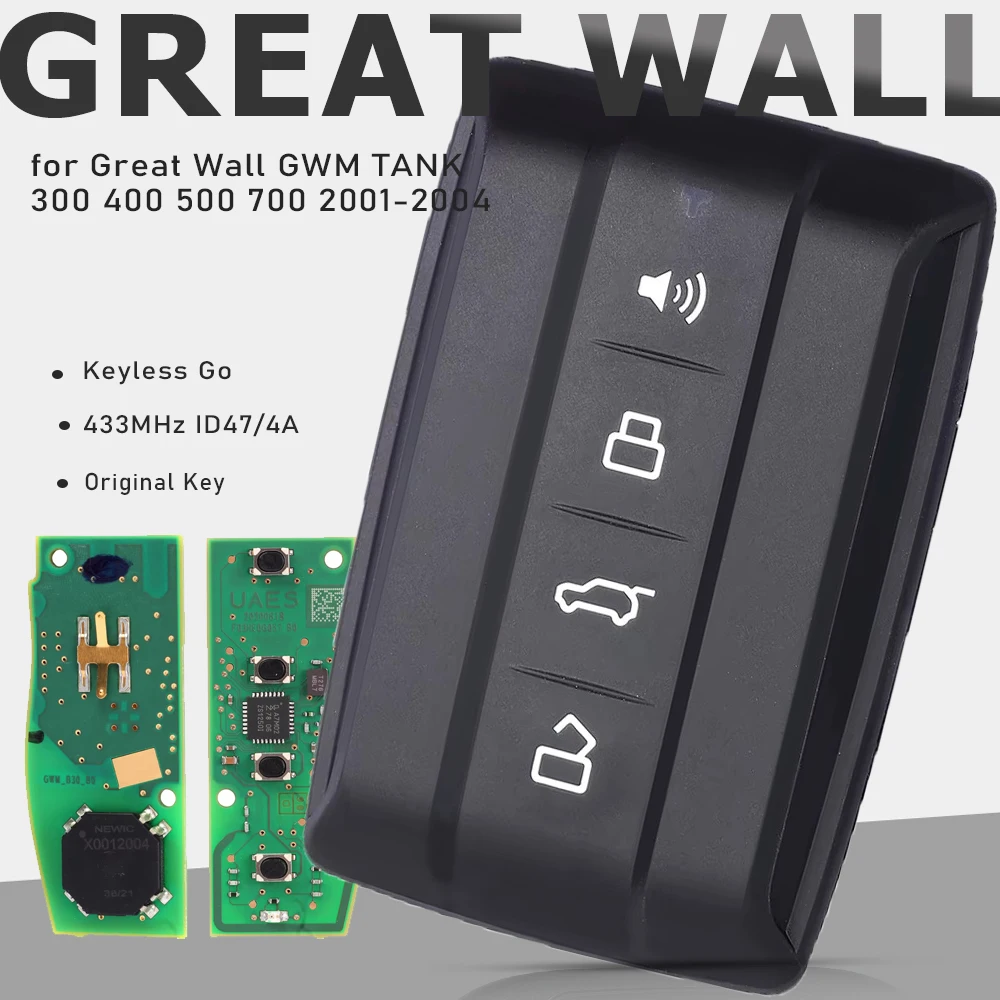 

KEYECU для Great Wall GWM TANK 300 400 500 700 2001-2004 Оригинальный 433 МГц 4A/HITAG3 ID47 Keyless Go Auto Smart Remote Key Fob