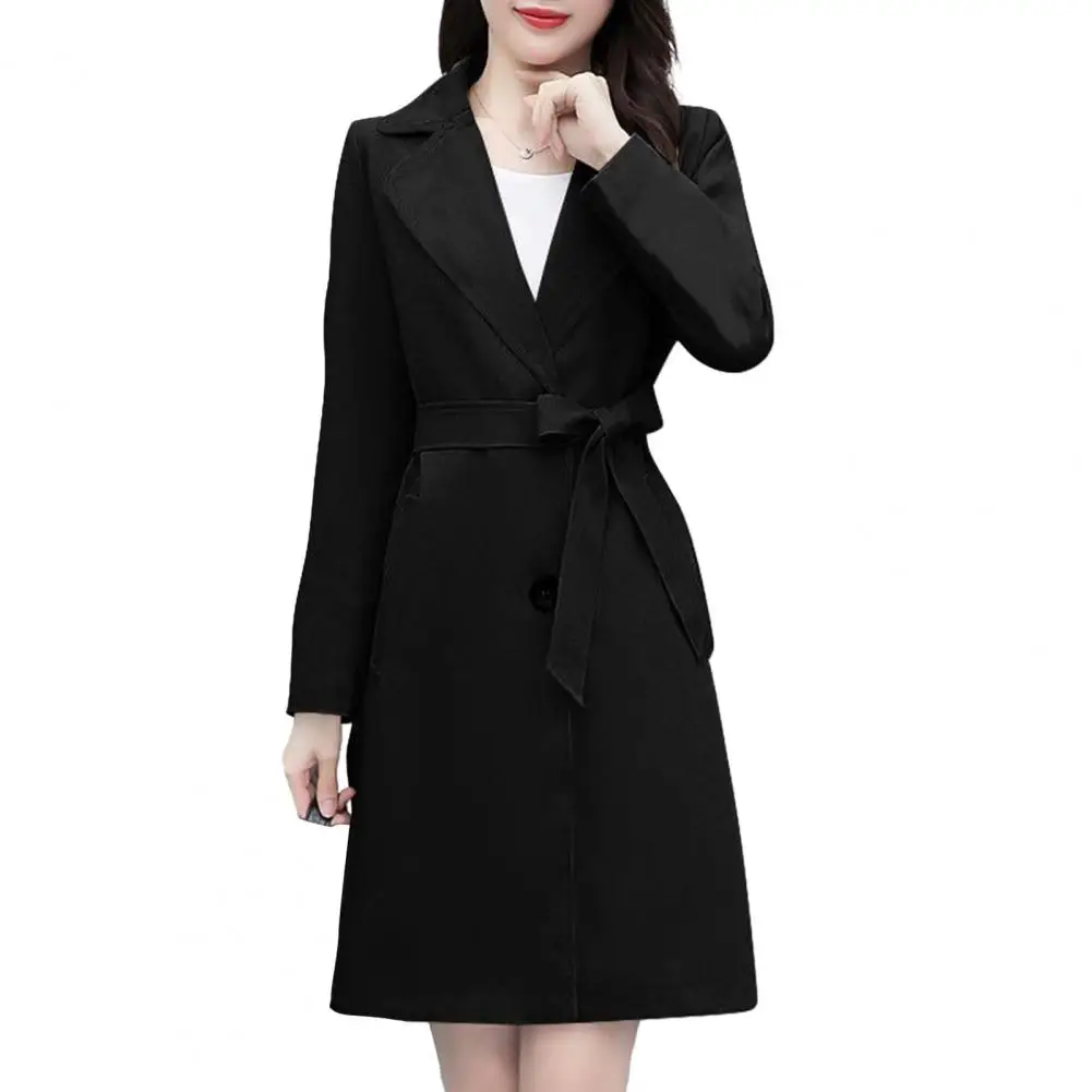 

Женский деловой кардиган с лацканами, однотонный кардиган средней длины с двумя пуговицами и карманами в официальном деловом стиле