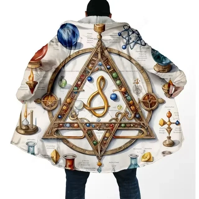 Зимняя модная мужская накидка с символами альхимии 3D-принтом викингов толстая
