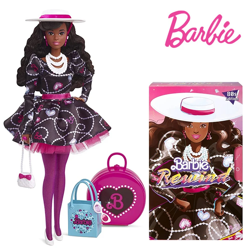 

Barbie HBY12 Rewind 80S Edition Doll Sophisticated Style Accessories Dark-Brown Curly Hair Anime Figure Model Collectors Gift