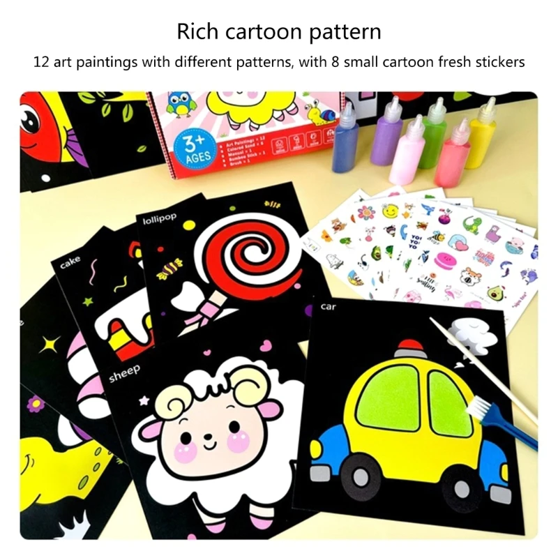 Полный детский инструмент для рисования песком с 12 карточками 6 бутылками песка