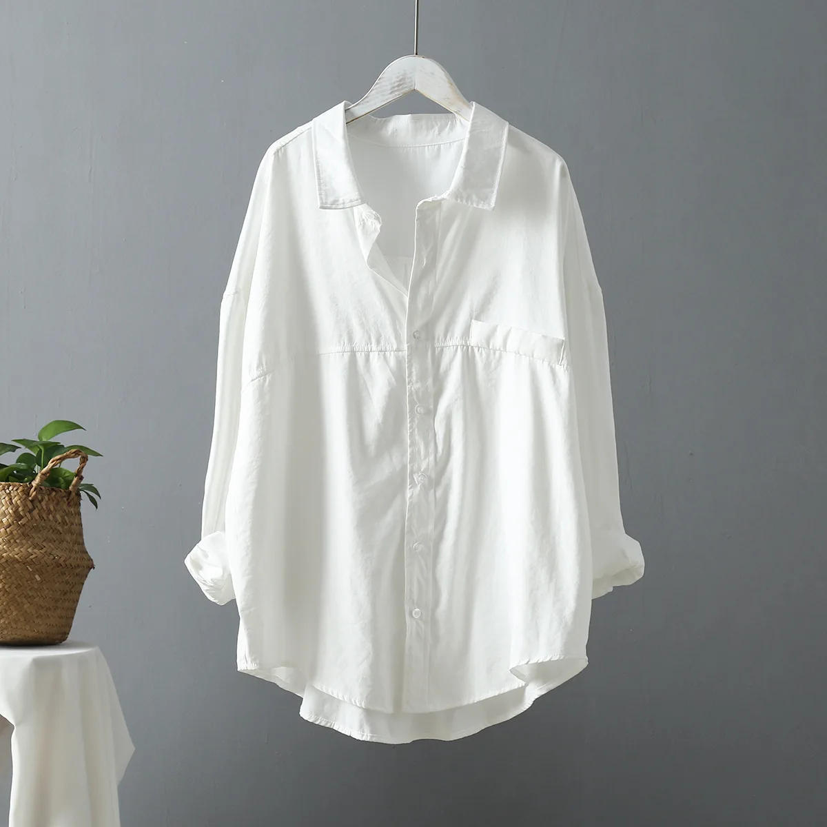 

Minimalist Loose White Shirts for Women Turn-down Collar Solid Female Shirts Tops 2020 Spring Summer Blouses