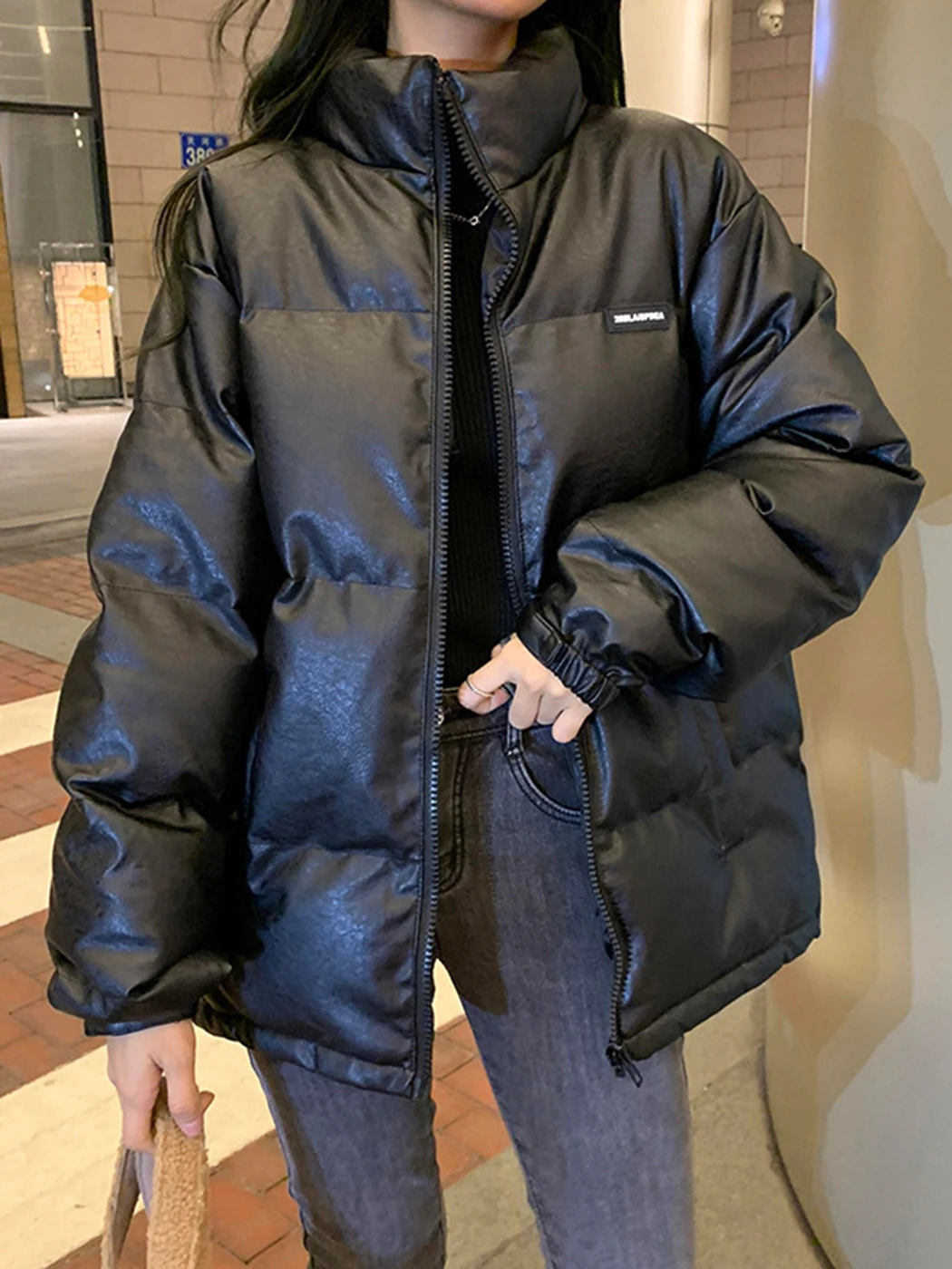 

Winter Fashion Pu Leather Women Jacket 2022 New Autumn Casual Solid Color Zipper Warm Thick Cotton Outwear Clothes Coat
