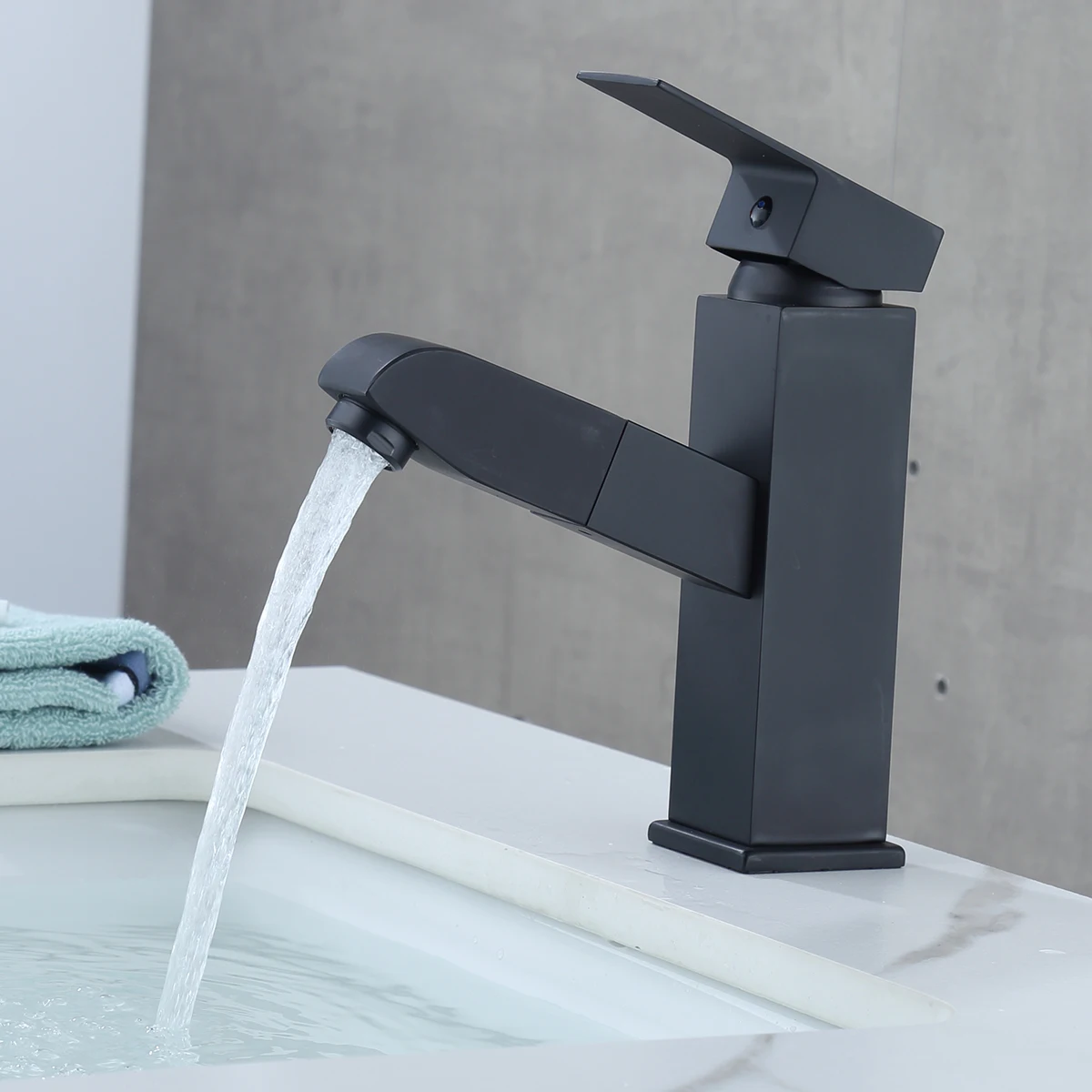 

New Pull Out Bathroom Basin Sink Faucet Hot Cold Water Mixer Tap Black Faucets Crane with Spray Tall Bathroom Faucet