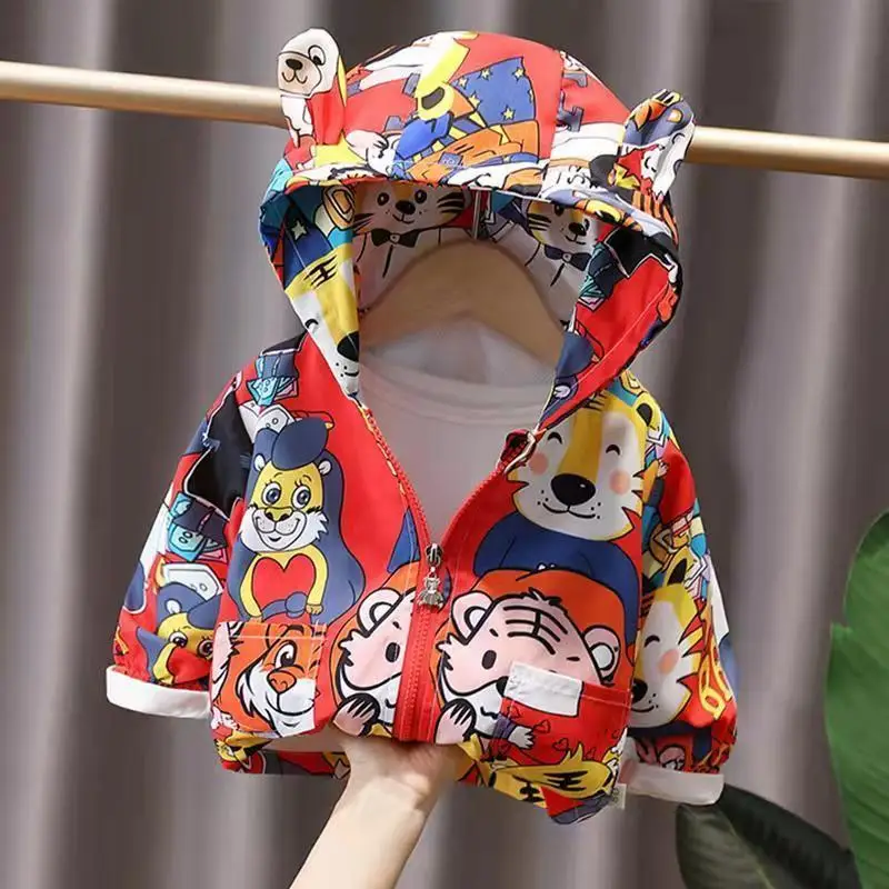 

New Spring and Autumn Boys Korean Version Casual Cartoon Hooded Windbreaker Jacket Jacket Jacket Toddler Jacket Boy Clothes