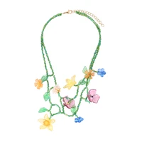 creative multi layer hand woven flower beaded flower necklace personality holiday style clavicle chain wholesale
