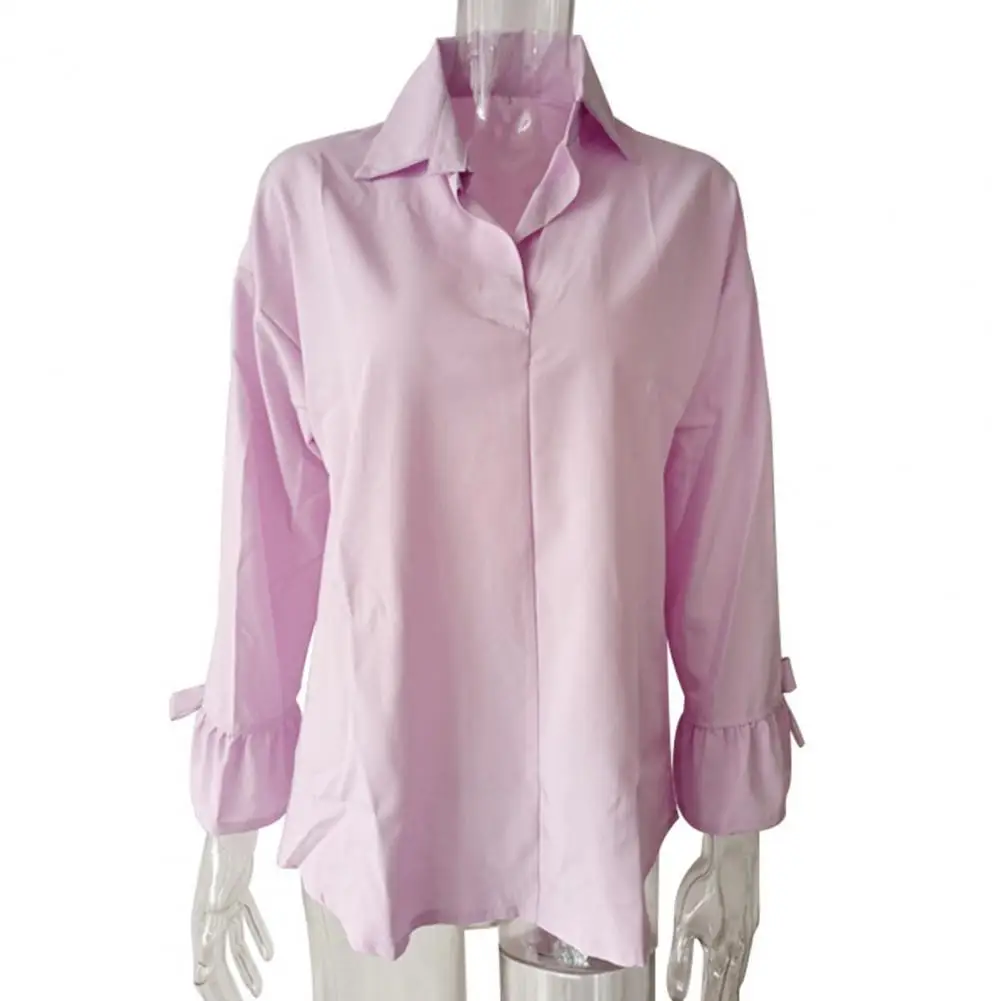 

Quick Drying Fashion Solid Color Lady Blouse Streetwear Women Shirt Tie Belt Decor for Going Out