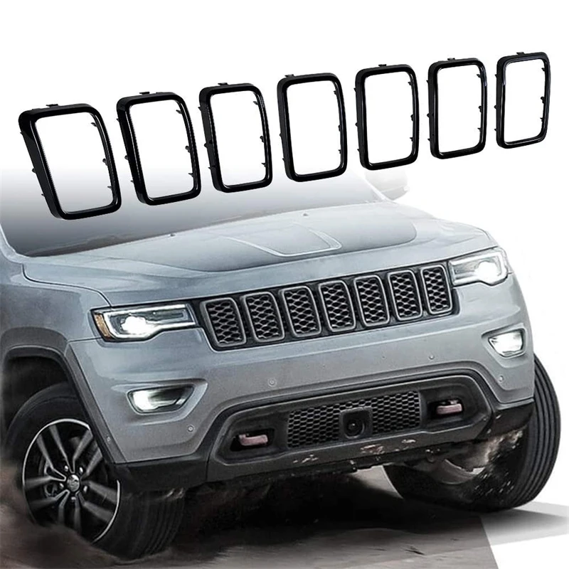 

7Pcs Glossy Black Front Grille Inserts Cover Trim Kit Grill Ring For Jeep Grand Cherokee 2017 2018 2019 2020