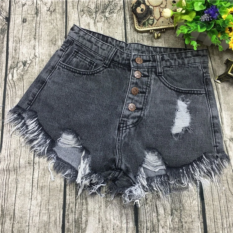 

2022 Summer High Waist Denim Shorts Women Casual Loose Office Ladies Denim Pants Female Fashion Pocket Hole Jeans Trousers L01