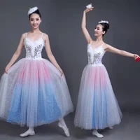 gradient pink blue ballet skirt costume for children girls sling dance long dress dance ballet tutu balet dress girl velvet tops