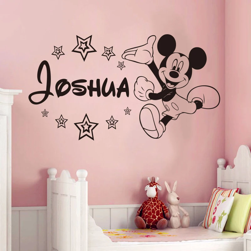 

disney Creative cute Mickey Mouse Custom Kids Name baby wall stickers for kids rooms home decoration wall stickers Poster