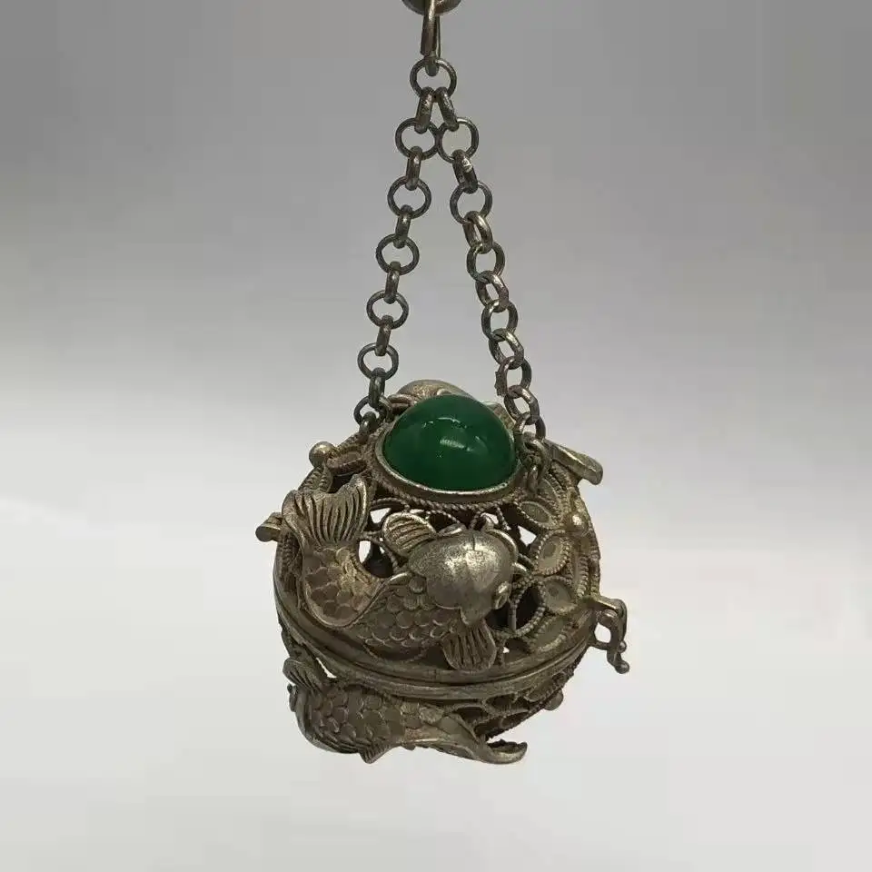 

Hollow sachets incense ball hanging decoration double fish hollow jade - inlaid incense burner handicraft pendant