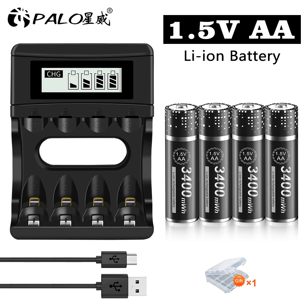 

PALO 1.5V AA Battery Rechargeable 2800mWh 1.5V AA Li-ion lithium Battery aa batteries for Remote Control flashlight with Charger