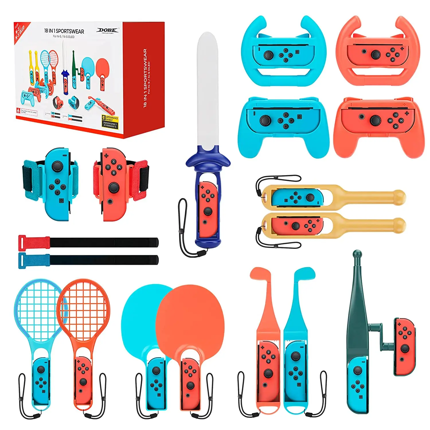 Sports  Bundle 18 in 1 Accessories Kit for Nintendo Switch Sports Games Golf Clubs Tennis  Compatible Switch/Switch