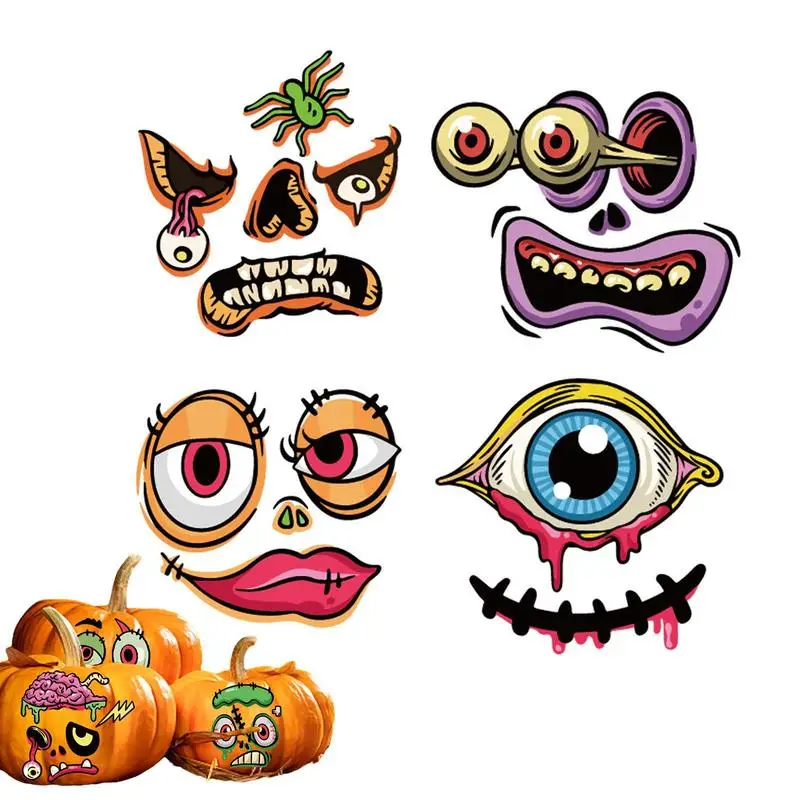 

Pumpkin Decorating Decals Halloween Jack-O-Lantern Eerie Stickers For Decorating Seasonal Wall Art Supplies For Tabletop Luggage