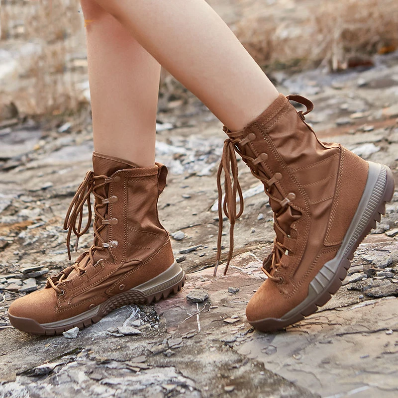 JIEMIAO Men Summer Hiking Boots for Military Combat Training Boot Outdoor Climbing Trekking Boots Breathable Tactical Army Boots