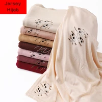 plain embroider diamond cotton jersey hijab shawl wrap elastic foulards sjaal long arab snood islamic muslim headband 17070cm
