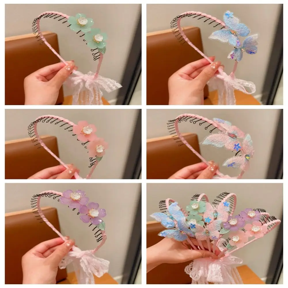 

Floral Children Streamer Headbands Cartoon HeadWear Korean Style Teethed Braided Hair Hoop Butterfly Ribbon Hair Band Wedding