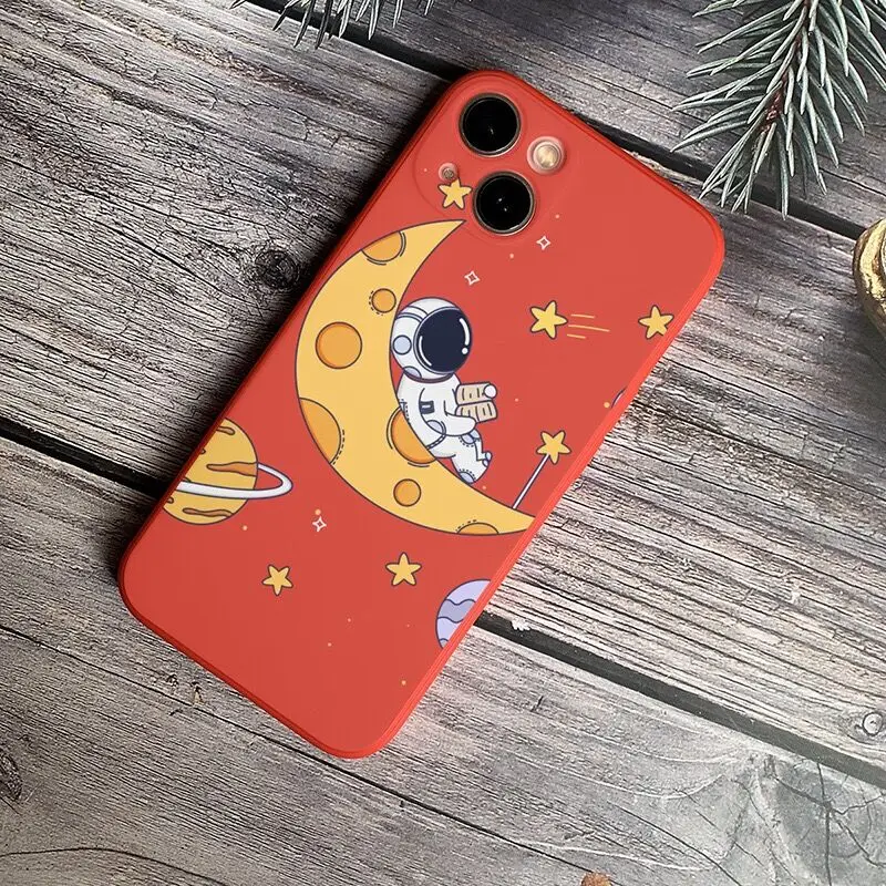 

Cute Astronaut Phone Case For iPhone 13 12 Mini 11 Pro Max XS Max XR X 8 7 Plus 6s 6 SE 3 Liquid Silicone Soft Bumper Back Cover