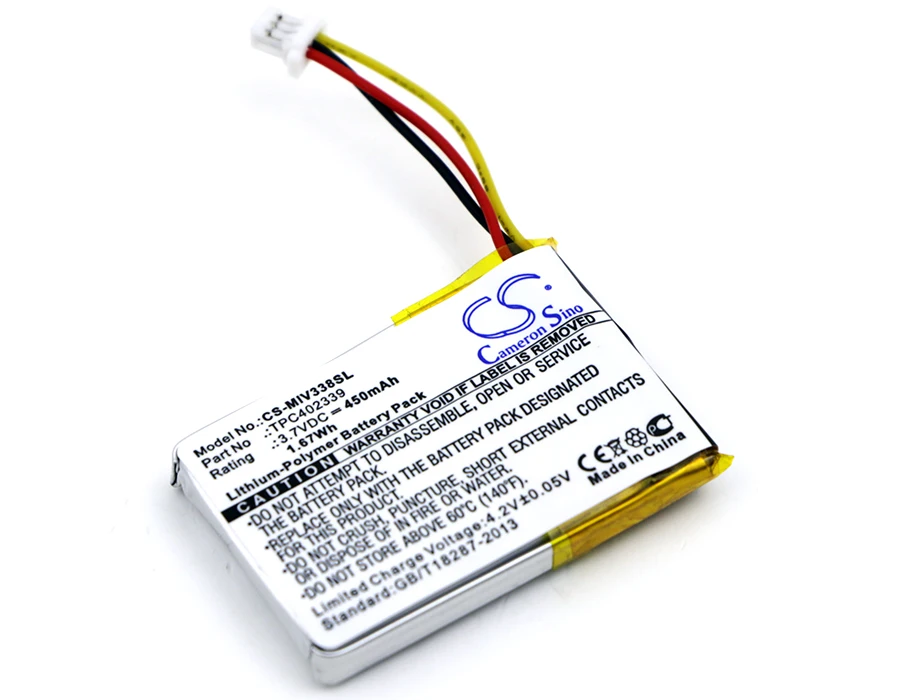 

CS GPS, Navigator Battery for Mio Mivue 338 MiVue 366 MiVue 368 MiVue 388 MiVue 358P 658p Papago F210 fits TPC402339 450mAh