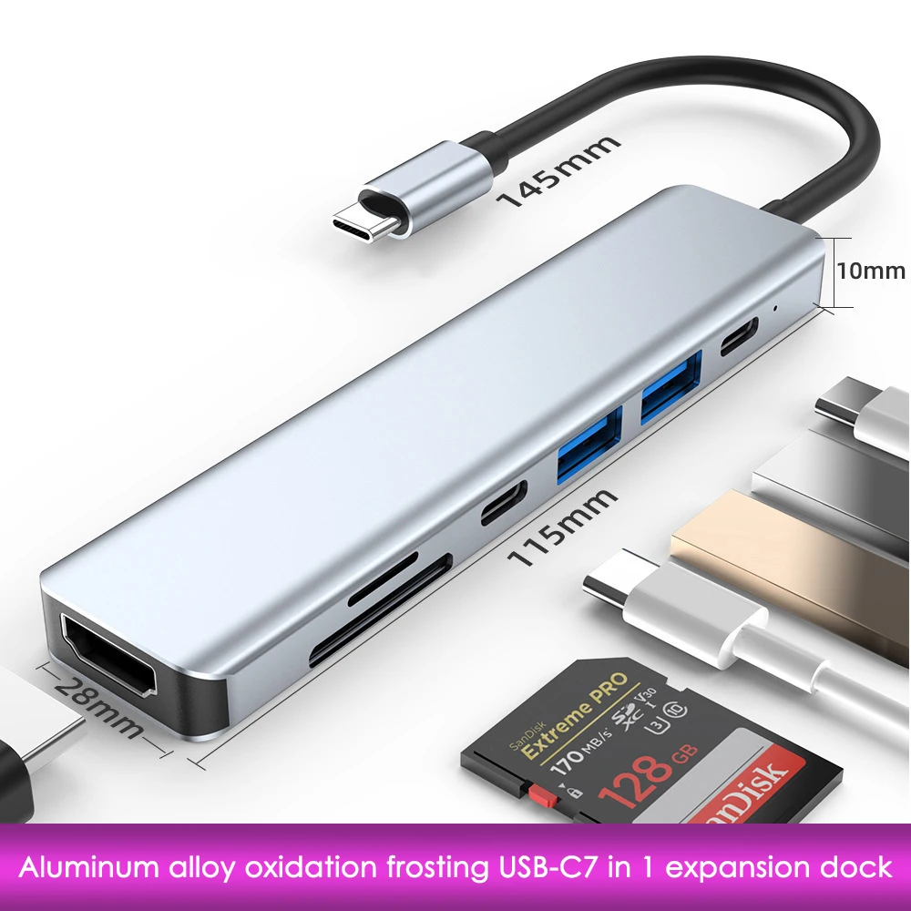 

7-in-1 Expansion Dock Plug And Play Compatible And Unobstructed Supports Simultaneous Tf/sd Reading Usb Hub 7-port Expansion
