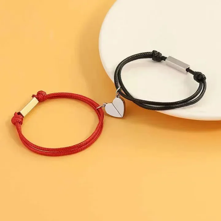 Ribi Titanium Steel Magnetic Heart Couples Bracelet One Set Men Women's Simple Wrist Rope Jewelry Wholesale