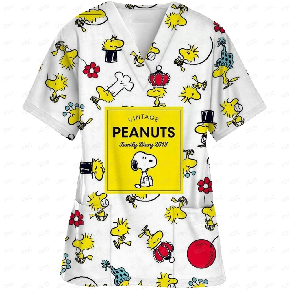 Женская одежда Snoopy с мультяшным принтом и V-образным вырезом рабочая Топы