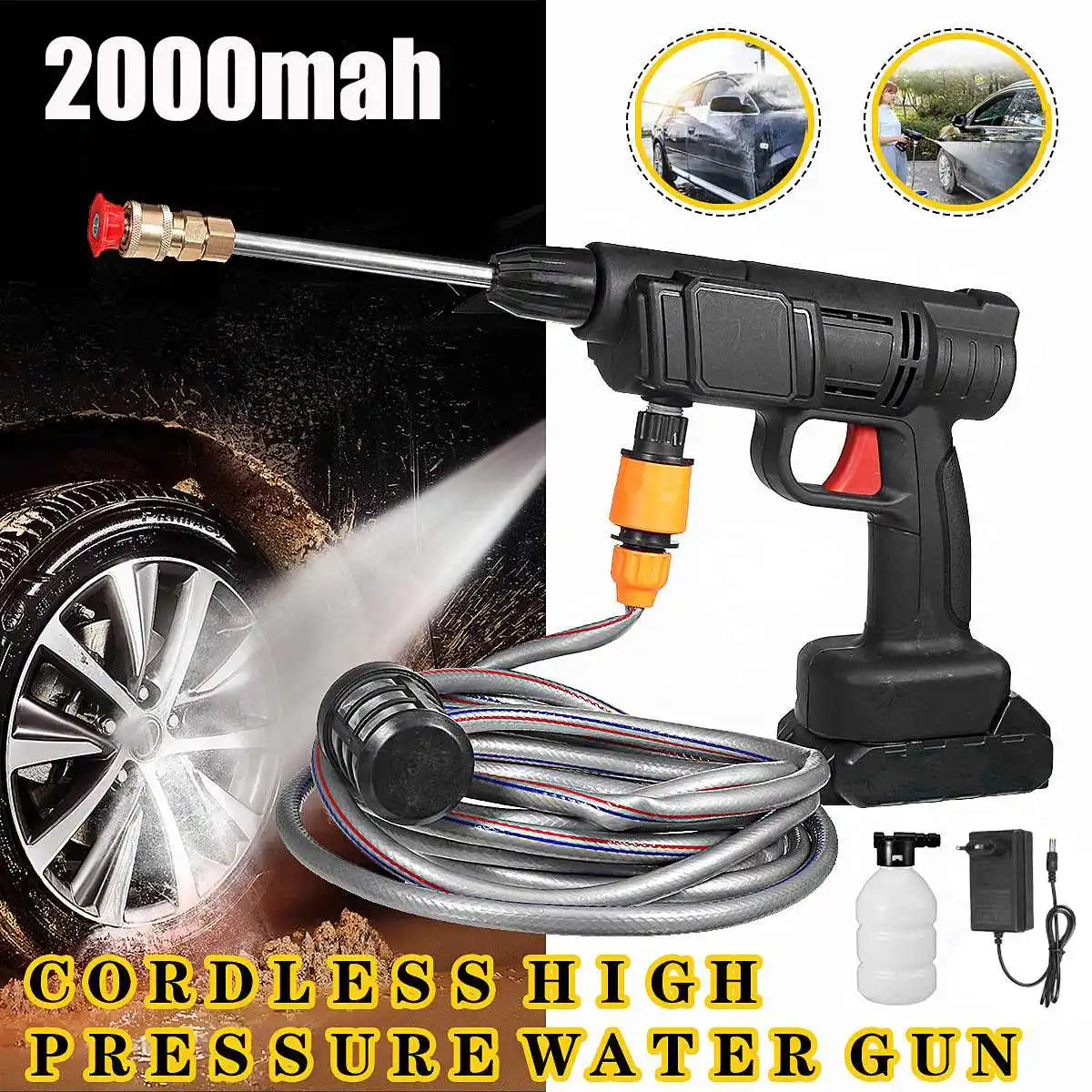 

10000mAh 30Bar Cordless Electric High Pressure Washer Rechargeable Auto Car Washing Spray Gun Water Gun for Makit 18V Battery