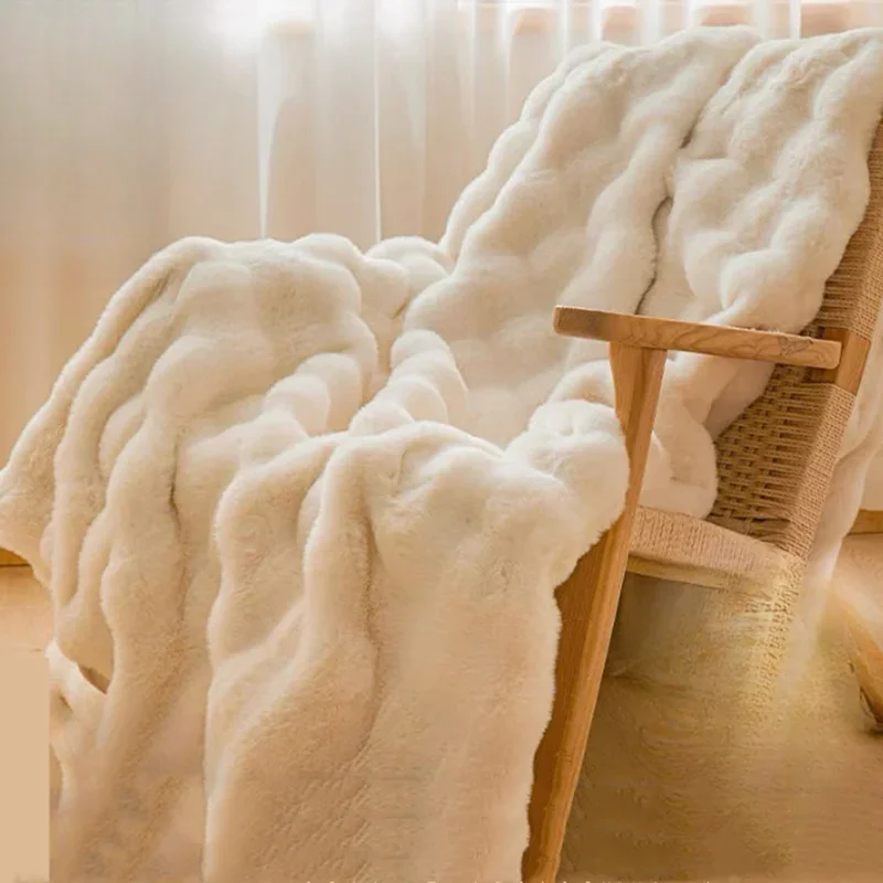 Плюшевое одеяло с искусственным кроликом теплый сон офисная шаль кондиционер
