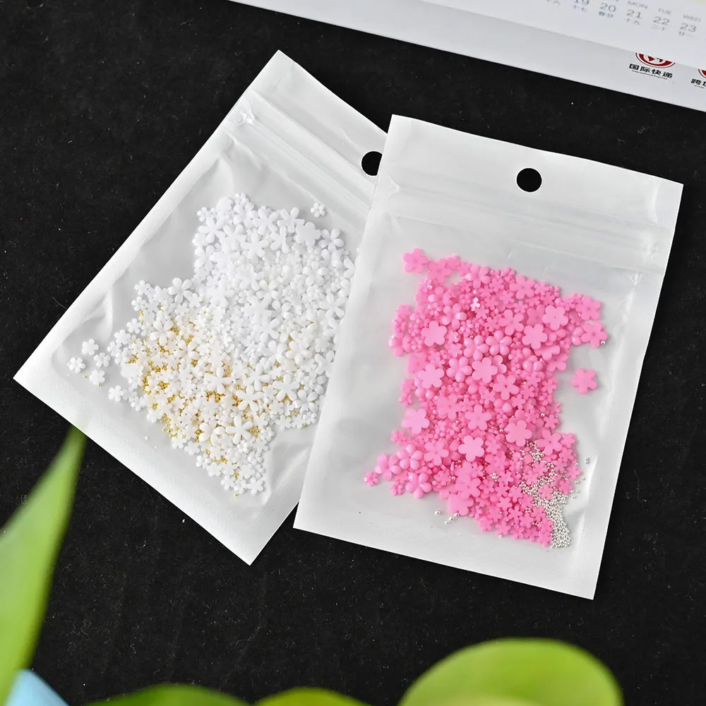 

5G White Pink Acrylic Flowers Kawaii 3D Nails Art Charms Metal Bead Nail Pearl Design Supplies Rhinestone Nail Accessories Decor