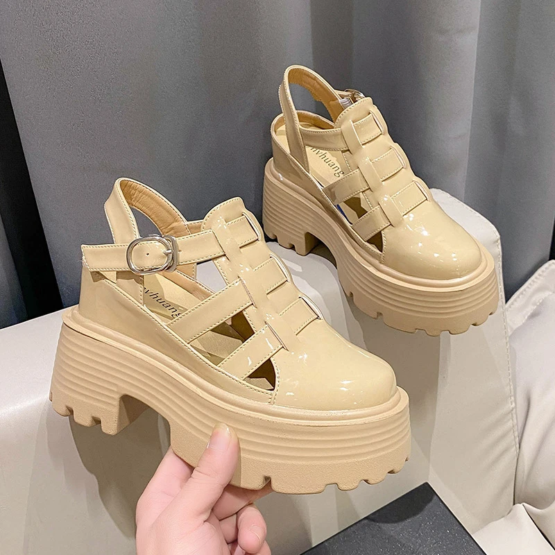 

7CM High Platform Sandals New 2023 Summer Hidden Heel Casual Mules Shoes Female Outside Beach Slipper Breathable Chunky Sneakers