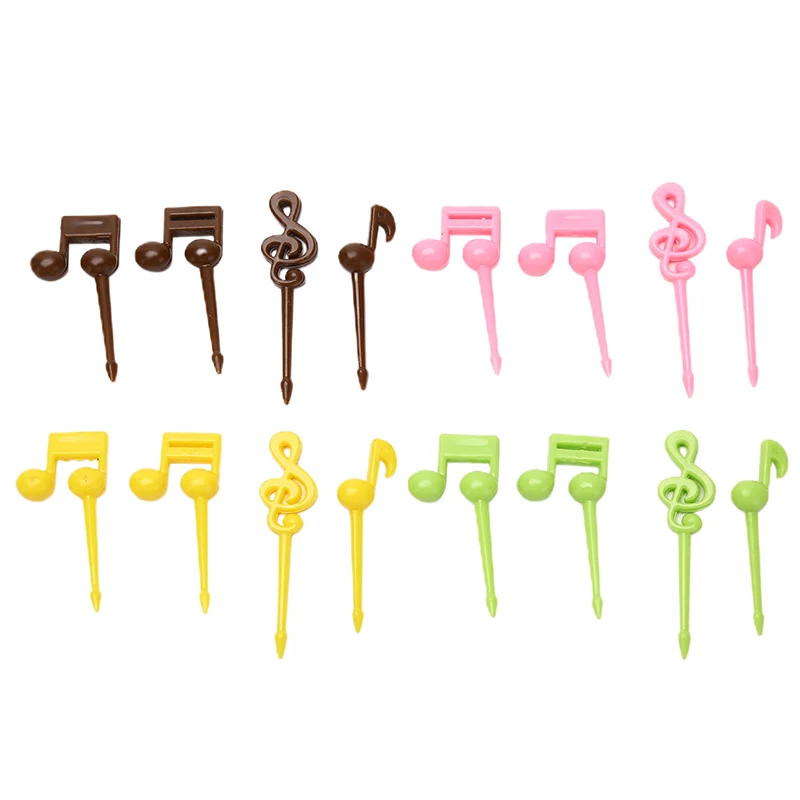 

16 шт. милые музыкальные ноты миниатюрные Мультяшные пищевые медиаторы детская закуска торт десерт фрукты вилки обед бенто Аксессуары декор...