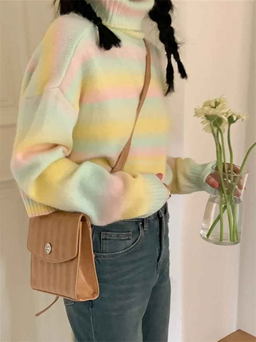 Свитер Женский вязаный Повседневный с воротником-хомутом на осень