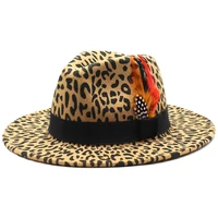 new fedora hats for men leopard print wide brim jazz top hat women vintage panama belt felt hats dropshipping sombreros de mujer
