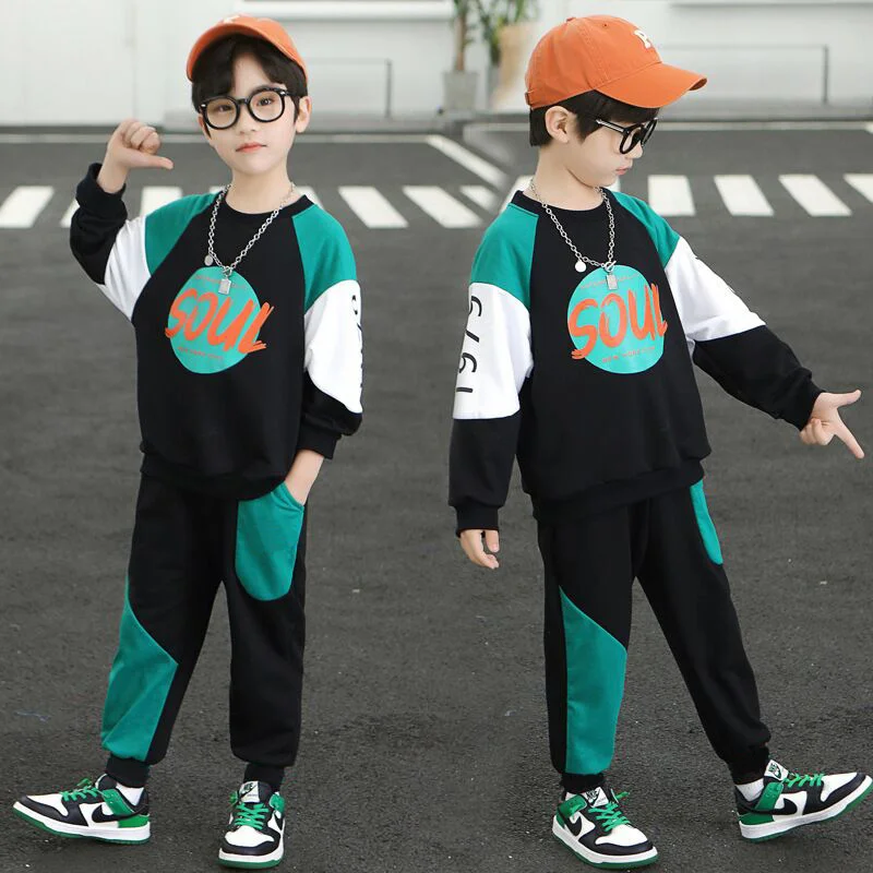 Boys Suit Sweatshirts +Pants Cotton 2Pcs/Sets 2022 Cool Spring Autumn Thicken Sports Sets Kid Formal Sport Teenagers Children Cl