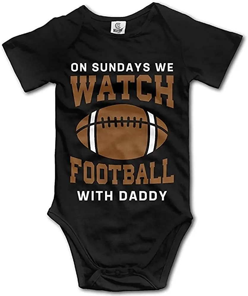 

On Sundays We Watch Football with Daddy - Cute Baby Bodysuit Short Sleeve Romper