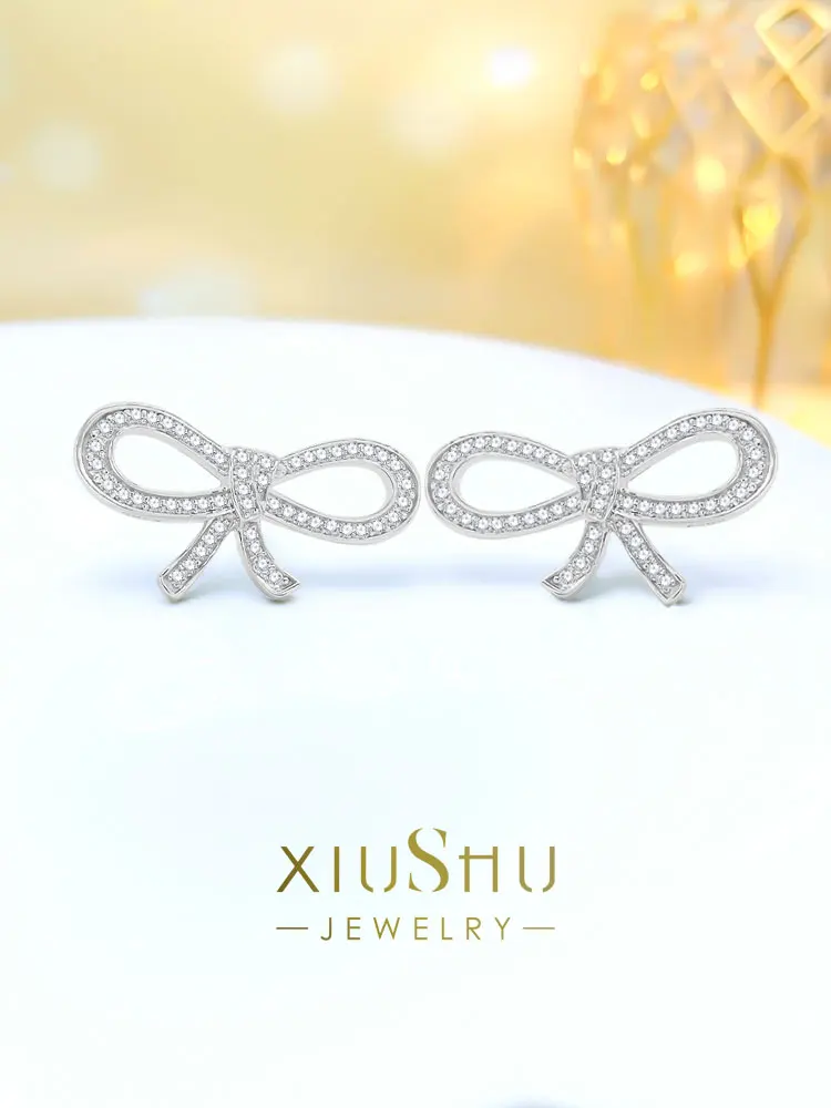 Новые милые простые серьги-бантики из серебра 925 пробы, высокоэластичные бриллианты, универсальный и нишевый дизайн, модный и стильный