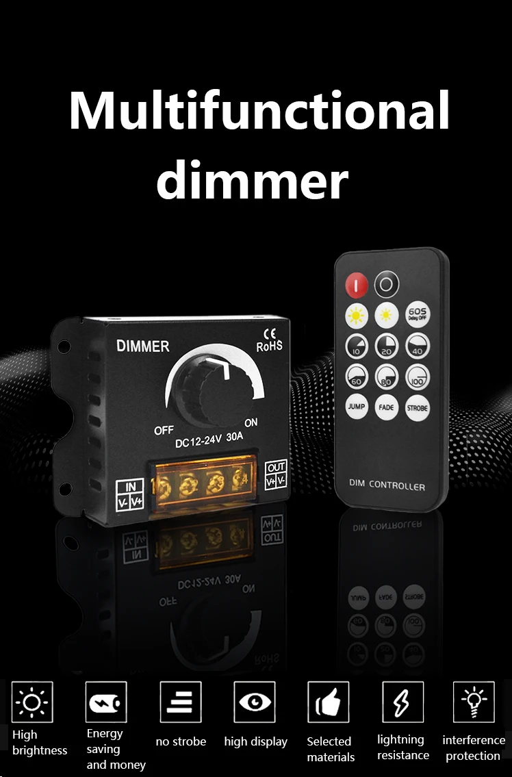 Фото Контроллер светодиодной ленты Miboxer 12В/24В 6А с диммером PWM, кнопочным переключателем, настенным креплением, 14-кнопочным ИК-пультом ДУ для ламп и COB-светодиодов №2