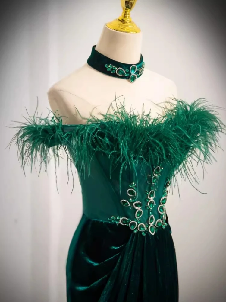 Женское вечернее платье-русалка изумрудное длинное платье с открытыми плечами