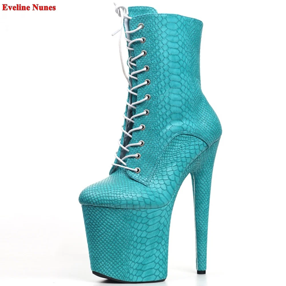 Sexy Snake Pattern Boots Women's Solid Round Toe Cross Straps Super Thin High Heel 36-43 Size Fashion Show Party Shoes
