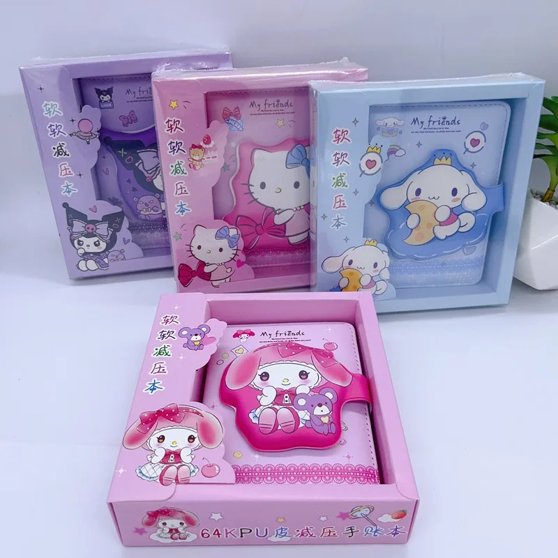 Sanrio Creative Hello Kitty Cinnamoroll Anime Kawaii Pu Decompression Notebook Cute Cartoon Student Record Book Stationery Toys