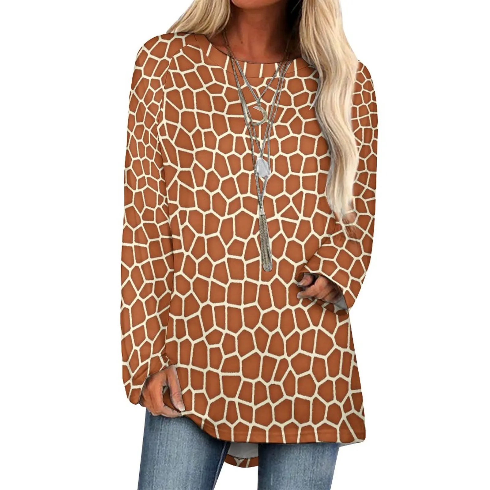

Giraffe in Shades T-Shirt Animal Print Street Fashion Long-Sleeve T Shirts Design Elegant Tee Shirt Ladies Autumn Tops Big Size