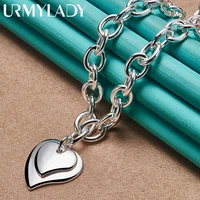 urmylady s925 double heart charm pendant 18 inch chain necklace for women wedding engagement sterling silver fashion jewelry