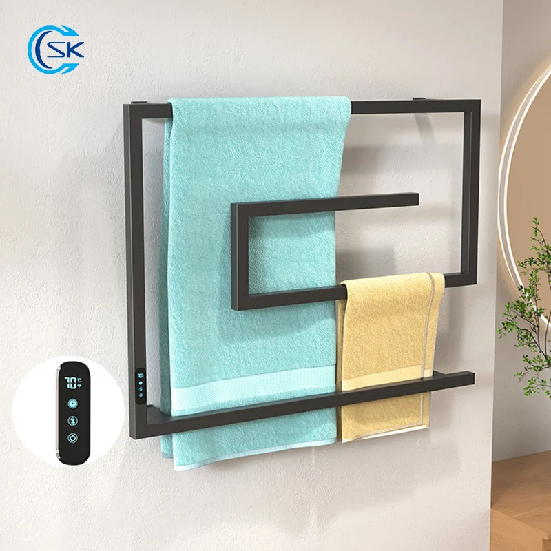 Черная электрическая вешалка для полотенец ванной комнаты контроль температуры