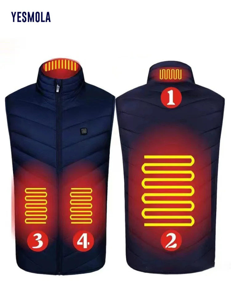 YESMOLA Winter Jackets Mens Heated Vest Down Parkas Men Warm Outdoor Coat USB Electric Heating Sleeveless Couple Hooded Jackets