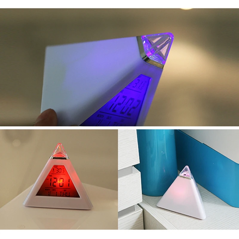 Цифровые часы-пирамида со светодиодной подсветкой меняющей цвет с цифровым