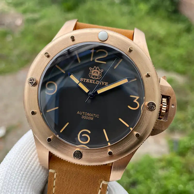 

Steeldive Bronze Watch For Men NH35 Automatic Mechanical Wrist Watches Oversize Black 3000M Waterproof Sapphire Luxury Top Brand